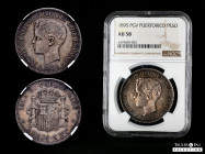 Centenary of the Peseta (1868-1931). Alfonso XIII (1886-1931). 1 peso. 1895. Puerto Rico. PGV. (Cal-128). Ag. Slabbed by NGC as AU 58. Beautiful patin...