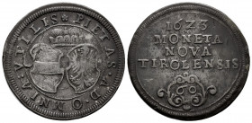 Austria. Archduke Leopold. 60 kreuzer. 1623. Hall. M-T:432. Rev.: MONETA NOVA TIROLENSIS. Ae. 11,70 g. Very rare. This coin is exempt from any export ...