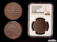 India. Madras Presidency. 40 cash. ND (1807). (Km-331.3). Ae. 19,15 g. Very rare, even more in this grade. Slabbed by NGC as AU55 BN. Dots below the v...