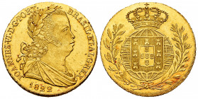 Portugal. D. Joao VI (1816-1826). 6400 reis (peça). 1822. Lisbon. (Gomes-18.06). (Km-364). (Fried-128). Au. 14,36 g. Original luster. Minor nick on ed...