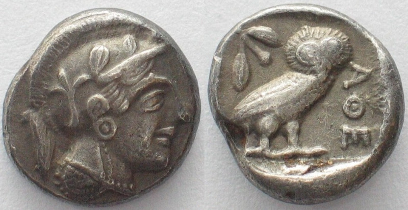 ATTICA. Athens, AR Drachm 454-404 BC, Athena head / Owl without crescent, XF!
K...