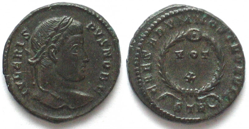 CRISPUS. As Caesar, AE Follis, 19mm, AD 323-324, Trier mint, UNC!
Weight: 3.19g