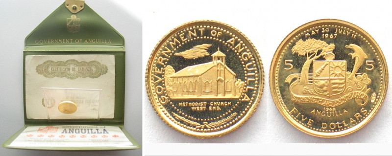 ANGUILLA. 5 Dollars 1969, Methodist Church of West End, gold, Proof
KM # 20. Go...