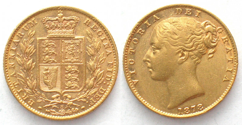 AUSTRALIA. Sovereign 1878 S, Sydney mint, Victoria, gold, AU/UNC
KM # 6. Gold: ...