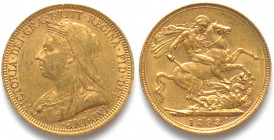 AUSTRALIA. Sovereign 1893 S, Sydney mint, Victoria, veiled head, first year issue, gold, AU