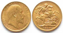 AUSTRALIA. Sovereign 1909 M, Melbourne mint, EDWARD VII, gold UNC-!