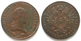 AUSTRIA. 6 Kreuzer 1800 A, Franz II, copper, UNC-!!!