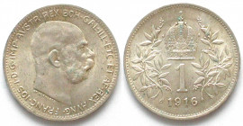 AUSTRIA. 1 Krone 1916, Franz Joseph I, silver, UNC