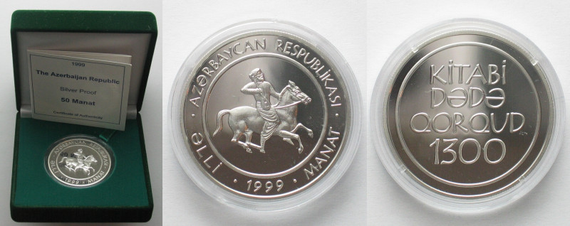 AZERBAIJAN. 50 Manat 1999, Kitabi-Dede Gorgud, NATIONAL EPIC, silver, Proof
KM ...