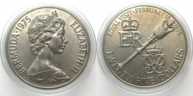 BERMUDA. 25 Dollars 1975, Royal Visit, Cu-Ni, UNC