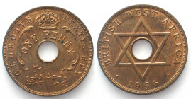 BRITISH WEST AFRICA. Mule Penny 1956 H, George VI, bronze, RARE! UNC
