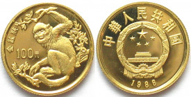 CHINA. 100 Yuan 1988, Monkey, gold, Proof