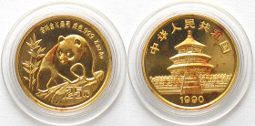 CHINA. 25 Yuan 1990, 1/4 oz gold Panda, BU