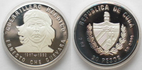 CUBA. 20 Pesos 1992, Ernesto Che Guevara, silver, 2 oz Proof! RARE!