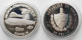CUBA. 20 Pesos 1995, Zeppelin, Transportation, silver, 2 oz