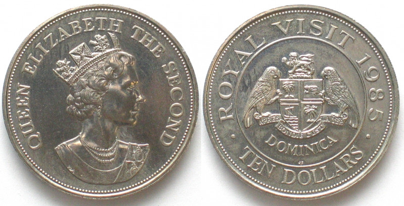 DOMINICA. 10 Dollars 1985, Royal Visit, Elizabeth II, Cu-Ni, UNC
KM# 20.