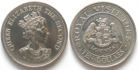 DOMINICA. 10 Dollars 1985, Royal Visit, Elizabeth II, Cu-Ni, UNC