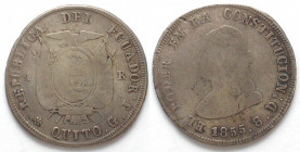 ECUADOR. 4 Reales 1855 GJ, silver, aVF