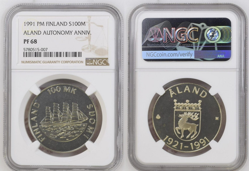 FINLAND. 100 Markkaa 1991, Aland, silver, Proof, only 700 issued!
KM # 70. NGC ...
