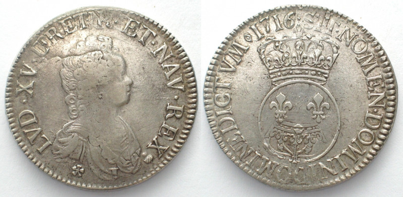 FRANCE. Ecu 1716 S, Reims, Louis XV, silver, 
Gadoury 317, KM # 414.18. Louis X...