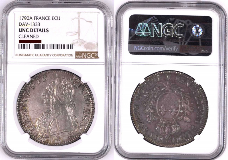 FRANCE. Ecu 1790 A, Louis XVI, silver, NGC UNC Details!
KM 564.1, Gadoury 356.