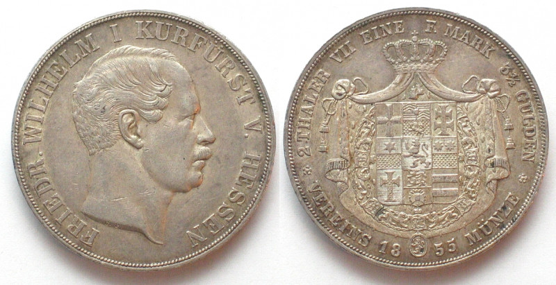 HESSE-CASSEL. 2 Thaler 1855, Friedrich Wilhelm I, silver, XF!
HESSEN-KASSEL. Do...