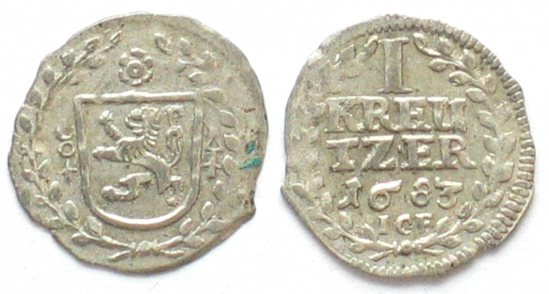 SAYN-WITTGENSTEIN-HOHENSTEIN. Kreuzer 1683 ICF, Gustav, narrow I variety, silver...