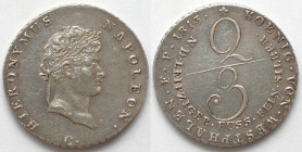 WESTPHALIA. Kingdom, 2/3 Thaler 1813 C, Clausthal, Hieronymus Napoleon, silver, AU!