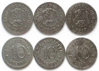 GERMANY. Notgeld, Berleburg (Westfalen), 3 x 10 Pfennig 1918, iron, AU, scarce!