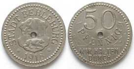 GERMANY. Notgeld, Berleburg (Westfalen), 50 Pfennig 1918, iron, 1.7mm thick flan, AU, very scarce!