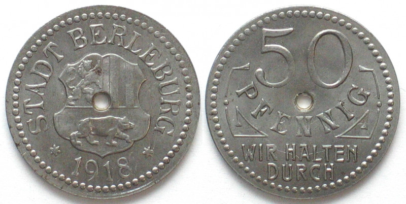 GERMANY. Notgeld, Berleburg (Westfalen), 50 Pfennig 1918, iron, 1mm thin flan, U...