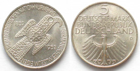 GERMANY. Federal Republic, 5 Mark 1952 D, GERMANISCHES MUSEUM, silver, UNC-!!!