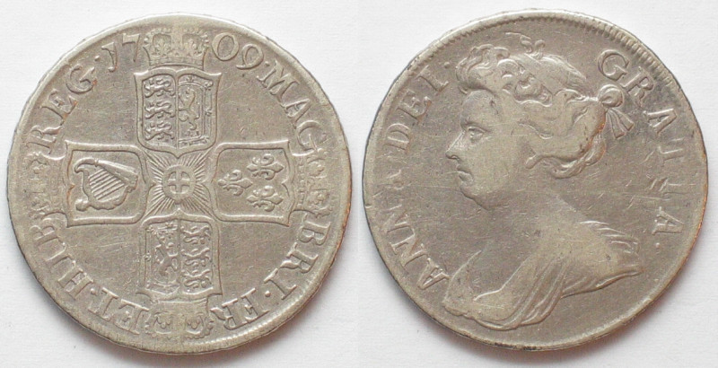 GREAT BRITAIN. 1/2 Crown 1709, Anne, silver, VF
KM # 525.1.