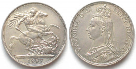GREAT BRITAIN. Jubilee Head Crown 1887, Victoria, silver UNC-!