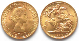 GREAT BRITAIN. Sovereign 1958, Elizabeth II, gold, UNC