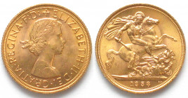 GREAT BRITAIN. Sovereign 1958, Elizabeth II, gold, UNC