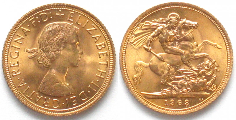 GREAT BRITAIN. Sovereign 1963, Elizabeth II, gold, UNC
Gold 7.99g (0.917), KM #...
