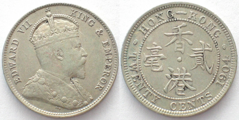 HONG KONG. 20 Cents 1904, Edward VII, silver, AU!
KM # 14.