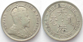 HONG KONG. 20 Cents 1904, Edward VII, silver, AU!