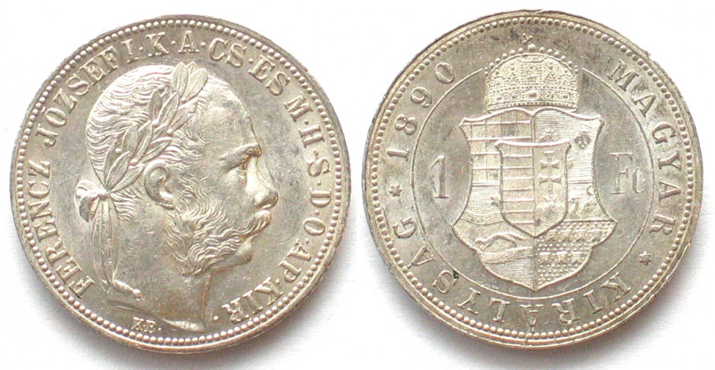 HUNGARY. 1 Forint 1890 KB, Franz Joseph I, silver, UNC! 
KM # 469