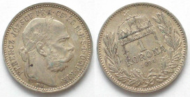 HUNGARY. 1 Korona 1894 KB, Franz Joseph I, silver, AU, mint error, die rotation
