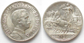 ITALY. 2 Lire 1908, Vittorio Emanuele III, silver, UNC!