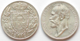 LIECHTENSTEIN. 2 Franken 1924, John II, silver, BU!