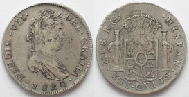 MEXICO. War of Independence. Royalist. ZACATECAS. 8 Reales 1820 RG, Fernando VII, silver, XF