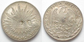 MEXICO. 8 Reales 1858 Zs - Zacatecas, silver, AU, rare chopmark!