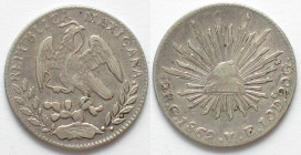MEXICO. 2 Reales 1862 Go YE, Guanajuato mint, silver, XF