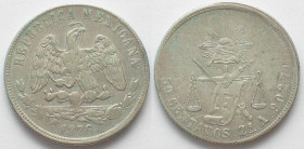 MEXICO. 50 Centavos 1876/5 Zs A, Zacatecas mint, silver, XF, scarce!