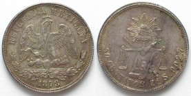 MEXICO. 50 Centavos 1878 Zs S, Zacatecas, silver, AU