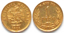 MEXICO. 1 Peso 1903 Mo M, small date, Mexico City mint, gold, AU