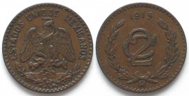 MEXICO. 2 Centavos 1915, Zapata issue, bronze, AU